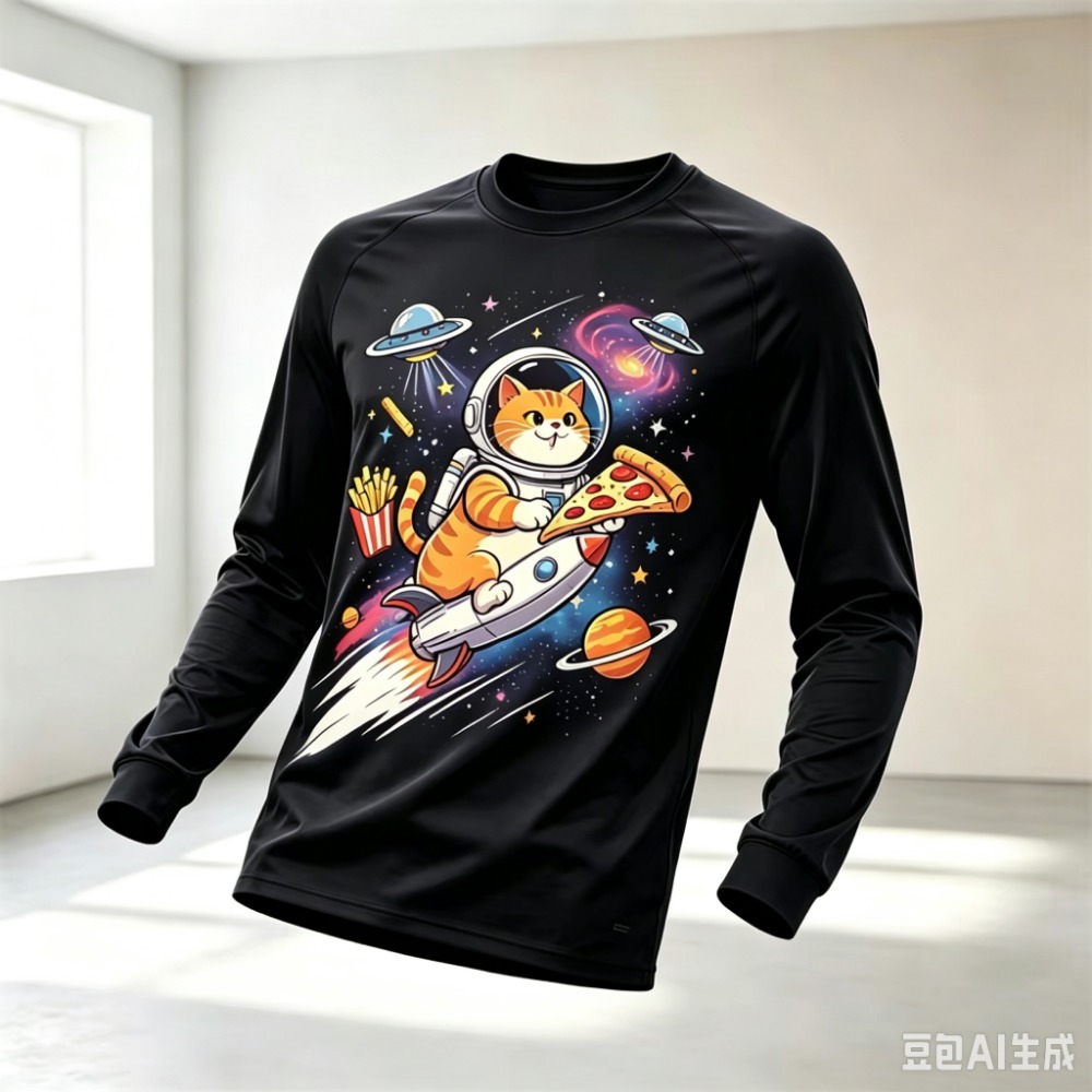 Men'S Fashion T Shirts - Novelty Cartoon Space Cat Astronaut Pattern