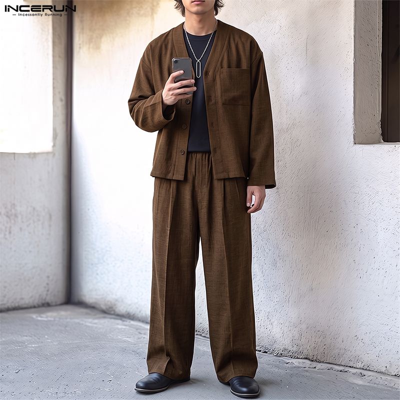 Mens Fashion Summer - INCERUN Men Sets Solid Color Loose