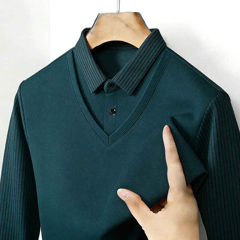Men's Fake Two Piece Shirt Col - Mens Fashion Clothes 评论和价格