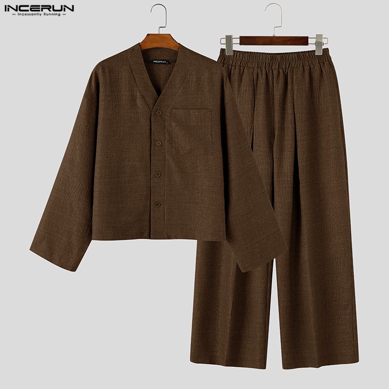 INCERUN Men Sets Solid Color L - Mens Fashion Summer 评论和价格