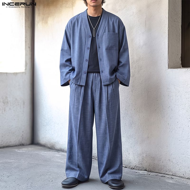 INCERUN Men Sets Solid Color L - Mens Fashion Summer 评论和价格