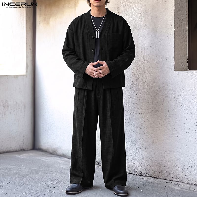 INCERUN Men Sets Solid Color L - Mens Fashion Summer 评论和价格